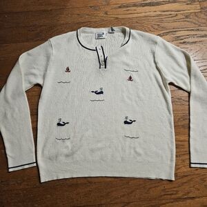 Rare vintage preppy whale/ sailboat sweater by Barry Ashley
